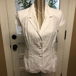 Attention white eyelet short sleeve jacket